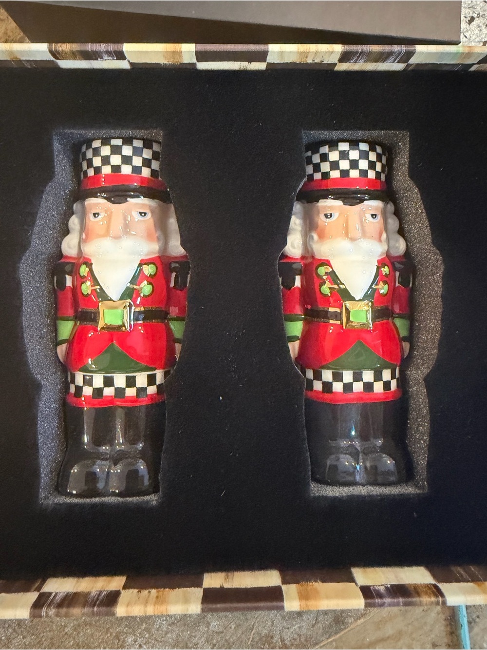 MacKenzie-Childs Red Black Green Nutcracker Salt & Pepper Shakers